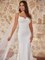 Stunning Sheath/Column Stretch Crepe Ruched Spaghetti Straps Sleeveless Court Train Wedding Dresses