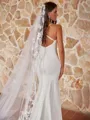 Stunning Sheath/Column Stretch Crepe Ruched Spaghetti Straps Sleeveless Court Train Wedding Dresses