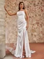 Graceful Sheath/Column Silk like Satin Ruched Spaghetti Straps Sleeveless Court Train Wedding Dresses
