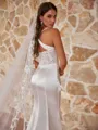 Graceful Sheath/Column Silk like Satin Ruched Spaghetti Straps Sleeveless Court Train Wedding Dresses