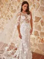 Enchanting Sheath/Column Lace Scoop Sleeveless Sweep/Brush Train Wedding Dresses