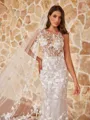 Enchanting Sheath/Column Lace Scoop Sleeveless Sweep/Brush Train Wedding Dresses