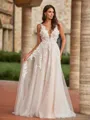 Gorgeous A-Line/Princess Tulle Applique Scoop Sleeveless Sweep/Brush Train Wedding Dresses