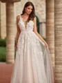 Gorgeous A-Line/Princess Tulle Applique Scoop Sleeveless Sweep/Brush Train Wedding Dresses