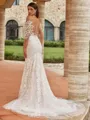 Show-stopping Sheath/Column Lace Off-the-Shoulder Long Sleeves Court Train Wedding Dresses