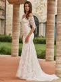 Show-stopping Sheath/Column Lace Off-the-Shoulder Long Sleeves Court Train Wedding Dresses