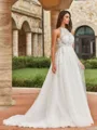 Captivating A-Line/Princess Tulle Lace Scoop Sleeveless Sweep/Brush Train Wedding Dresses