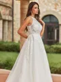 Captivating A-Line/Princess Tulle Lace Scoop Sleeveless Sweep/Brush Train Wedding Dresses
