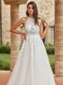 Captivating A-Line/Princess Tulle Lace Scoop Sleeveless Sweep/Brush Train Wedding Dresses
