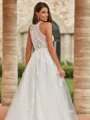 Captivating A-Line/Princess Tulle Lace Scoop Sleeveless Sweep/Brush Train Wedding Dresses