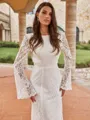Striking Sheath/Column Lace Scoop Long Sleeves Floor-Length Wedding Dresses