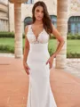Aristocratic Sheath/Column Stretch Crepe Lace V-Neck Sleeveless Sweep/Brush Train Wedding Dresses