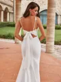 Aristocratic Sheath/Column Stretch Crepe Lace V-Neck Sleeveless Sweep/Brush Train Wedding Dresses