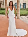 Magnificent Sheath/Column Stretch Crepe V-Neck Sleeveless Court Train Wedding Dresses