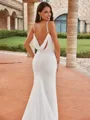 Magnificent Sheath/Column Stretch Crepe V-Neck Sleeveless Court Train Wedding Dresses