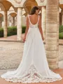 Extravagant A-Line/Princess Chiffon Lace V-Neck Sleeveless Court Train Wedding Dresses