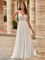 Extravagant A-Line/Princess Chiffon Lace V-Neck Sleeveless Court Train Wedding Dresses
