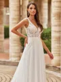 Extravagant A-Line/Princess Chiffon Lace V-Neck Sleeveless Court Train Wedding Dresses