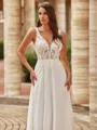 Extravagant A-Line/Princess Chiffon Lace V-Neck Sleeveless Court Train Wedding Dresses