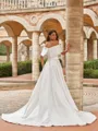 Unforgettable Sheath/Column Satin Ruched Off-the-Shoulder Sleeveless Chapel Train Wedding Dresses