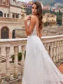 Unique A-Line/Princess Tulle Applique V-Neck Sleeveless Court Train Wedding Dresses