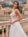 Unique A-Line/Princess Tulle Applique V-Neck Sleeveless Court Train Wedding Dresses