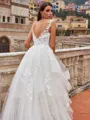 Stunning Ball Gown Tulle Applique V-Neck Sleeveless Chapel Train Wedding Dresses