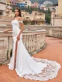 Classy Sheath/Column Stretch Crepe Lace Off-the-Shoulder Sleeveless Court Train Wedding Dresses