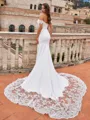 Classy Sheath/Column Stretch Crepe Lace Off-the-Shoulder Sleeveless Court Train Wedding Dresses