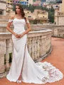 Classy Sheath/Column Stretch Crepe Lace Off-the-Shoulder Sleeveless Court Train Wedding Dresses