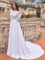Glamorous A-Line/Princess Chiffon Lace Scoop Long Sleeves Court Train Wedding Dresses