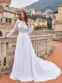 Glamorous A-Line/Princess Chiffon Lace Scoop Long Sleeves Court Train Wedding Dresses
