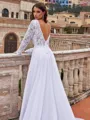 Glamorous A-Line/Princess Chiffon Lace Scoop Long Sleeves Court Train Wedding Dresses