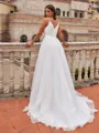 Hermosos Ball Gown Satin Ruffles V-Neck Sleeveless Sweep/Brush Train Wedding Dresses
