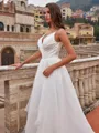 Hermosos Ball Gown Satin Ruffles V-Neck Sleeveless Sweep/Brush Train Wedding Dresses