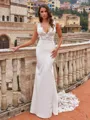 Breathtaking Sheath/Column Stretch Crepe Lace V-Neck Sleeveless Sweep/Brush Train Wedding Dresses
