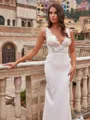 Breathtaking Sheath/Column Stretch Crepe Lace V-Neck Sleeveless Sweep/Brush Train Wedding Dresses