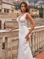 Breathtaking Sheath/Column Stretch Crepe Lace V-Neck Sleeveless Sweep/Brush Train Wedding Dresses