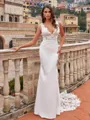 Breathtaking Sheath/Column Stretch Crepe Lace V-Neck Sleeveless Sweep/Brush Train Wedding Dresses