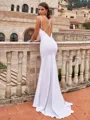 Gorgeous Sheath/Column Stretch Crepe Ruched V-Neck Sleeveless Sweep/Brush Train Wedding Dresses