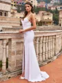 Gorgeous Sheath/Column Stretch Crepe Ruched V-Neck Sleeveless Sweep/Brush Train Wedding Dresses