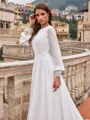 Luxurious A-Line/Princess Chiffon Lace Scoop Long Sleeves Court Train Wedding Dresses