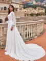 Luxurious A-Line/Princess Chiffon Lace Scoop Long Sleeves Court Train Wedding Dresses
