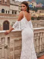 Show-stopping Sheath/Column Lace V-Neck Short Sleeves Sweep/Brush Train Wedding Dresses