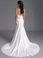 Classy Sheath V-Neck Bow Chapel Train Stretch Crepe Wedding Dress