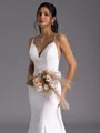 Classy Sheath V-Neck Bow Chapel Train Stretch Crepe Wedding Dress
