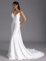 Classy Sheath V-Neck Bow Chapel Train Stretch Crepe Wedding Dress