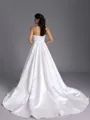 Refined A-line Straight Pleated Chapel Train Satin Wedding Dress