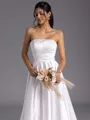 Refined A-line Straight Pleated Chapel Train Satin Wedding Dress