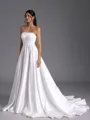Refined A-line Straight Pleated Chapel Train Satin Wedding Dress